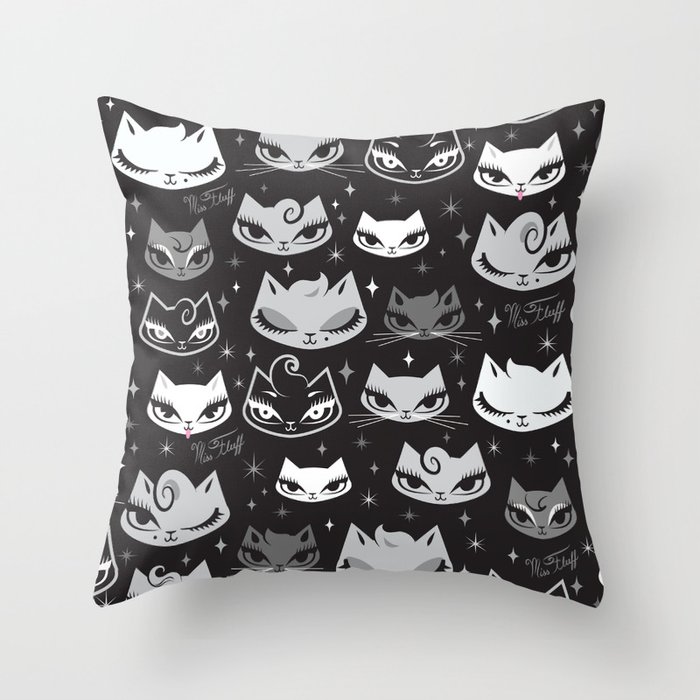 Rockabilly Cats with Pompadours Throw Pillow