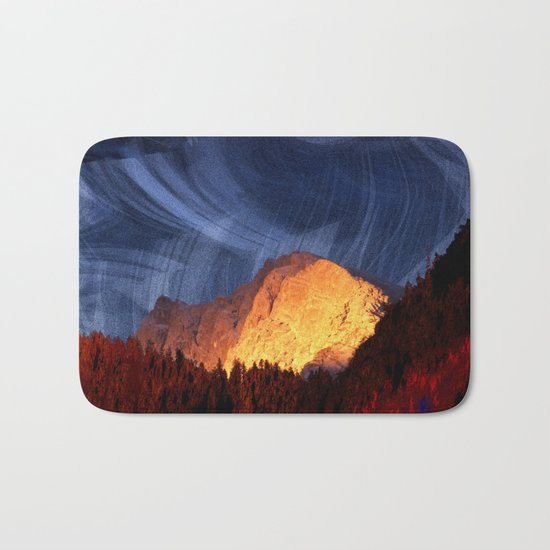 the rock at sunset Bath Mat