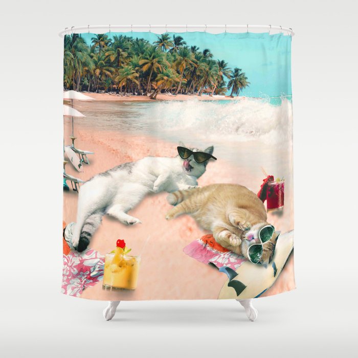 Funny Cat Beach Shower Curtain