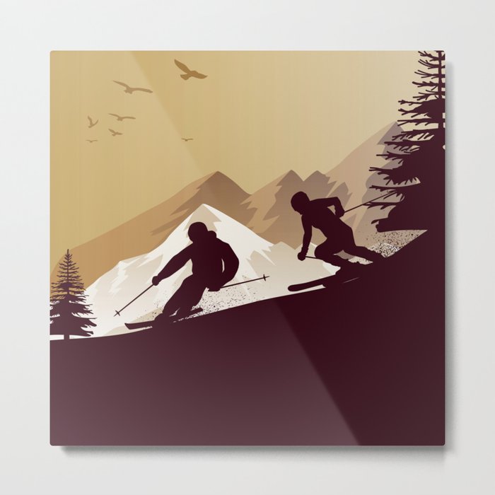 Winter Sport • Best Skiing Design Ever • Dark Brown Background Metal Print