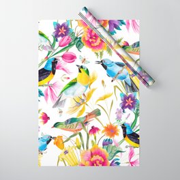 Birds Colourful Floral Motif Pattern Tropical decor Spring Flowers Wrapping Paper