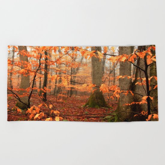Mystic Autumn Forest Beach Towel