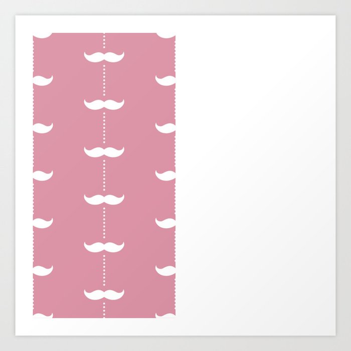 White Mustache on Blush Pink and White Vertical Split Art Print
