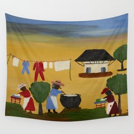 African American Masterpiece 'The Wash' portrait painting by Clementine Hunter   Wall Tapestry