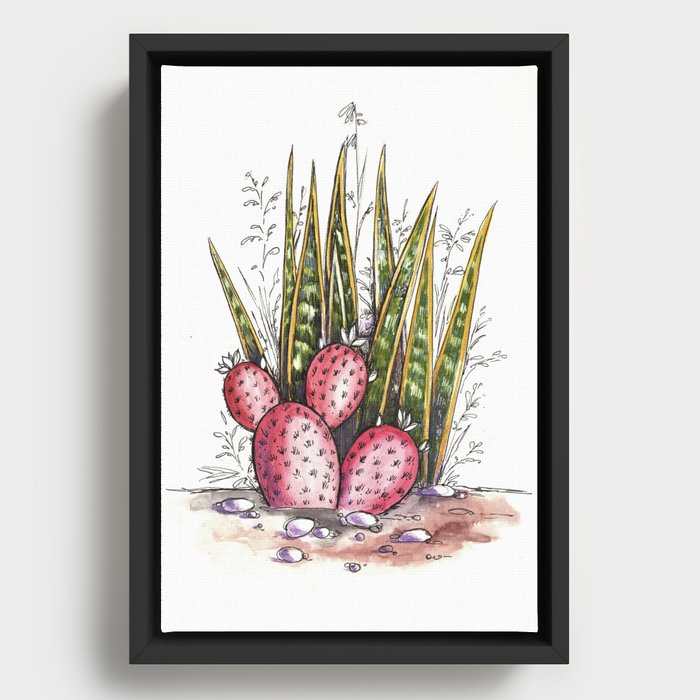 Cactuses world 1 by Olha Chubay Framed Canvas