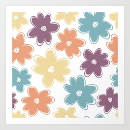 cute hand draw multicolour flower pattern background Art Print
