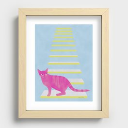 Cat on the Stairs - Pink Recessed Framed Print
