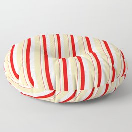 [ Thumbnail: Red, White, and Tan Colored Lines/Stripes Pattern Floor Pillow ]