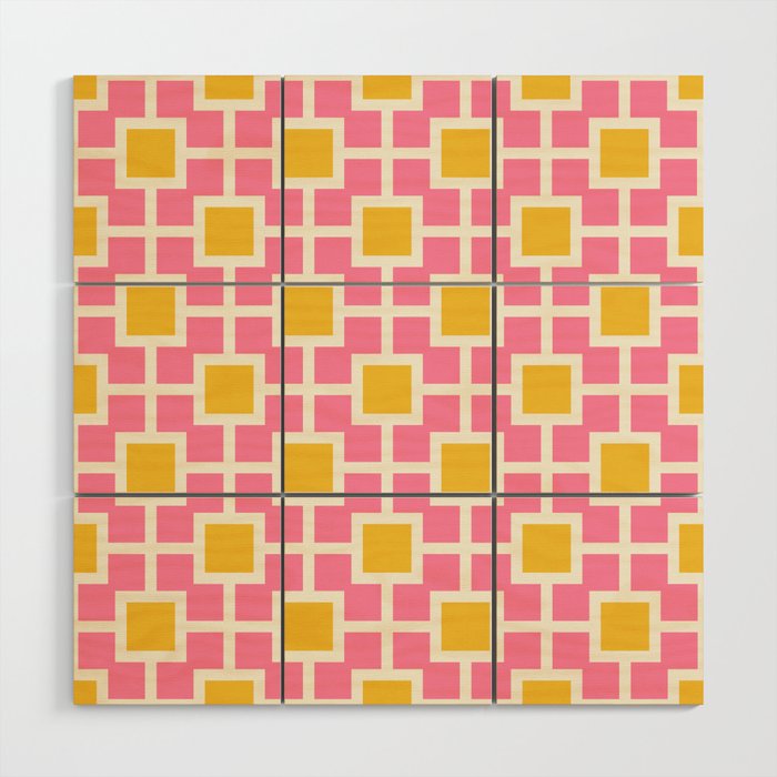 Classic Hollywood Regency Pattern 787 Yellow Pink and Beige Wood Wall Art