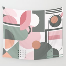 Mid Century Mute Pink and Green Wall Tapestry