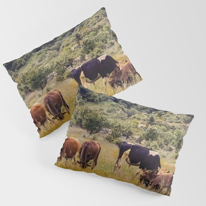 Vintage cottagecore cow pasture in the mountains Pillow Sham