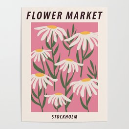 Flower market print, Stockholm, Posters aesthetic, Chamomile, Daisy art print, Pink flower art, Floral art Poster