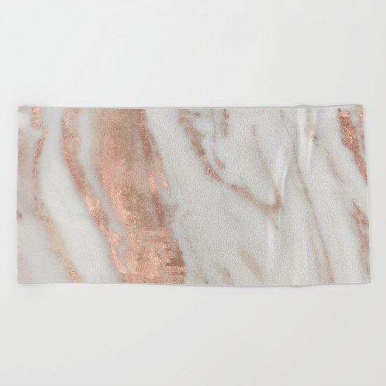 Marble Rose Gold Shimmery Marble Beach Towel