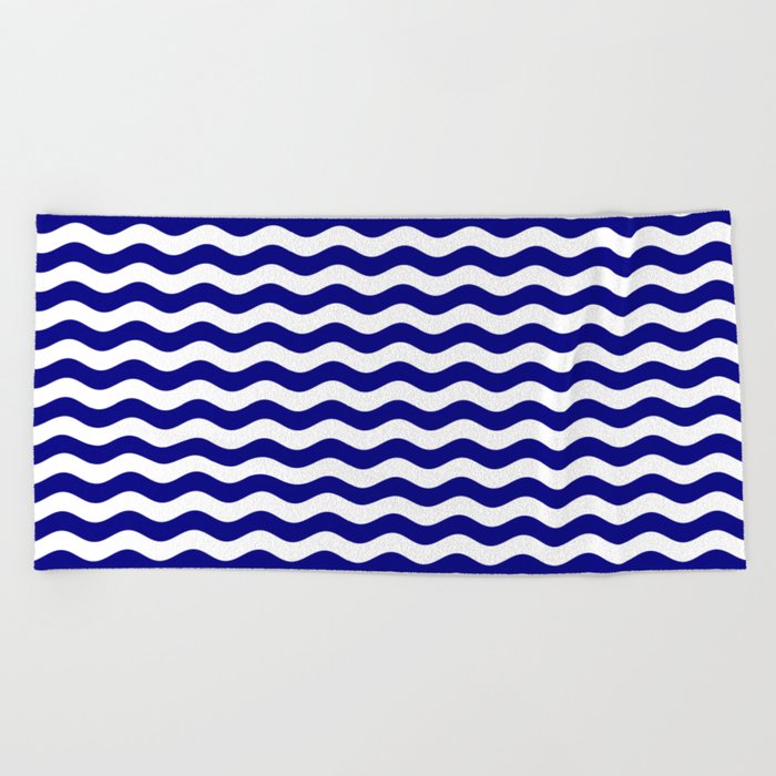 Wavy Stripes (Navy Blue/White) Beach Towel