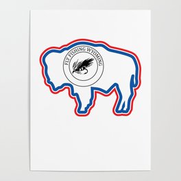 Wyoming Fly Fishing Hook Flag Bison Poster