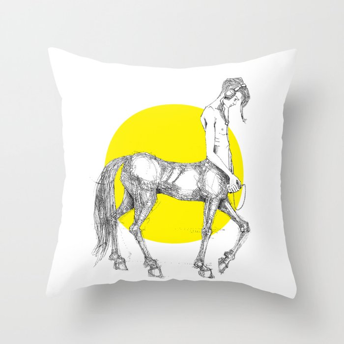 Young centaur with headphones and mp3 player Throw Pillow