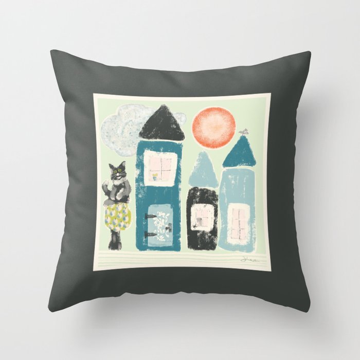 Cozy cat homes dark Throw Pillow
