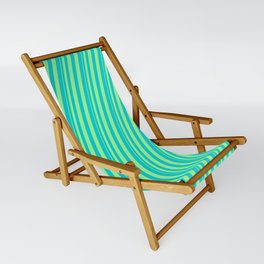 [ Thumbnail: Green & Dark Turquoise Colored Stripes Pattern Sling Chair ]