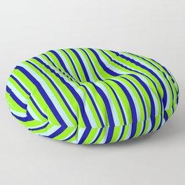 [ Thumbnail: Powder Blue, Dark Blue, and Chartreuse Colored Lines Pattern Floor Pillow ]