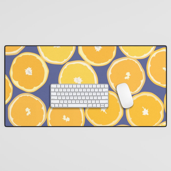 Oranges - Orange Summer Vibe Pattern on Blue Desk Mat