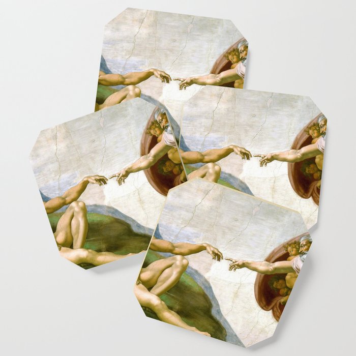 The Creation of Adam Painting by Michelangelo Sistine Chapel Coaster