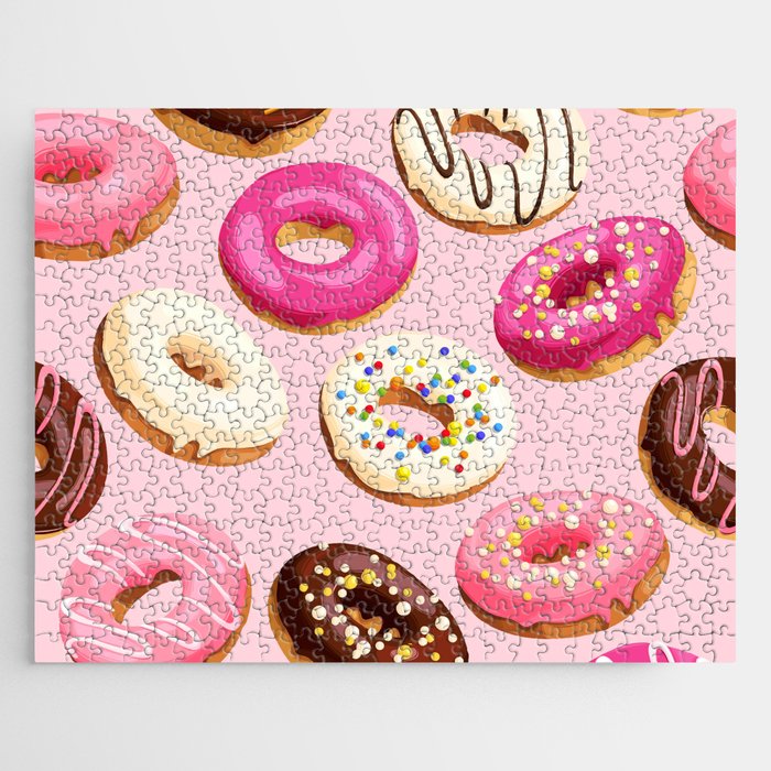 Doughnuts Confectionery Pink Chocolate Jigsaw Puzzle