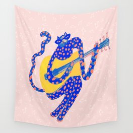Funny Cat Wearing Sunglasses Playing Orange Guitar  Wall Tapestry