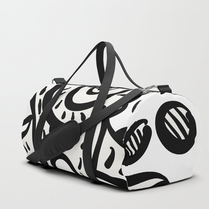 Bubble Graffiti Creature Black and White Art Duffle Bag