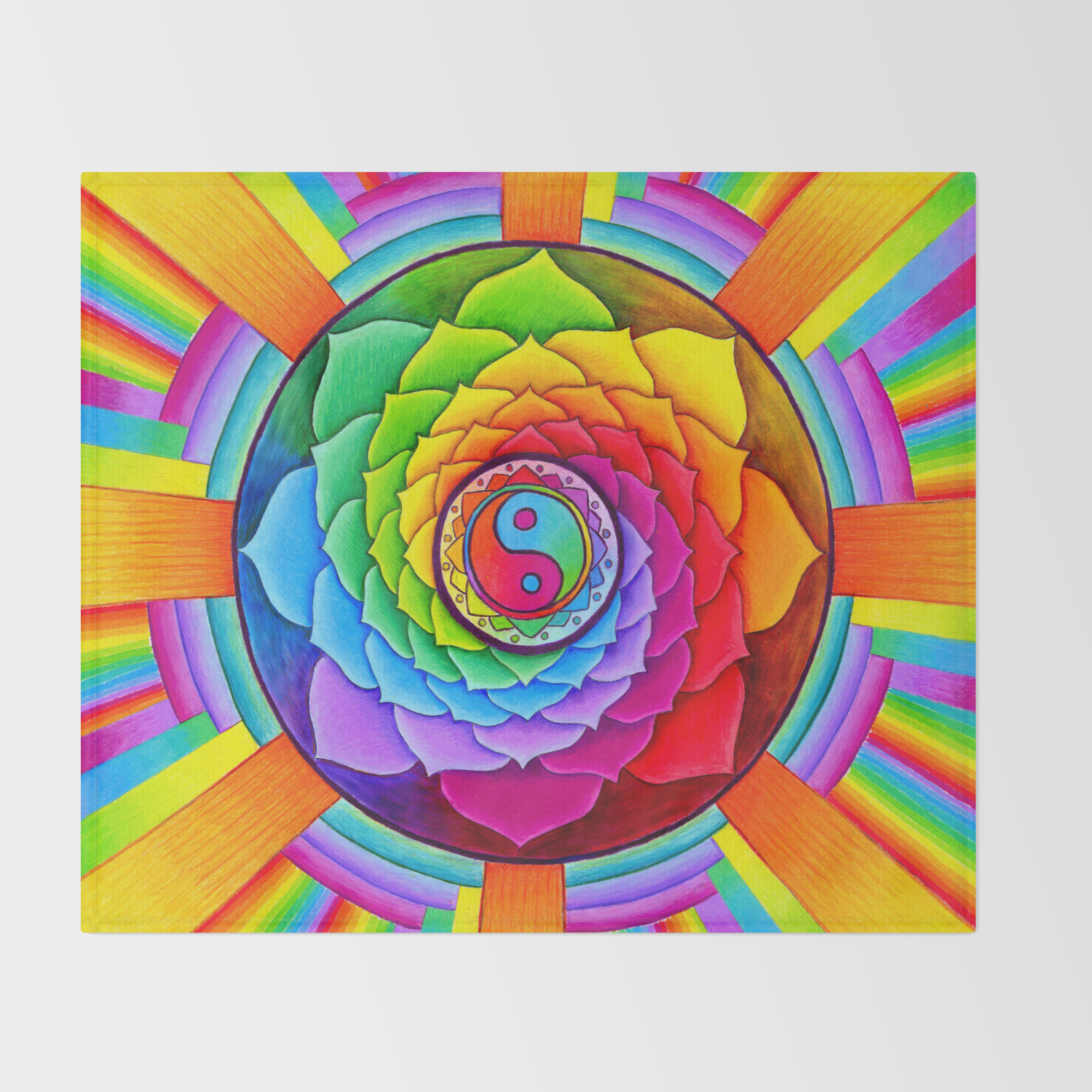 Healing Lotus Rainbow Yin Yang Mandala Throw Blanket By