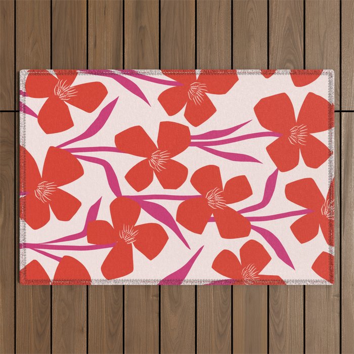 Red and Pink Floral Pattern Outdoor Rug