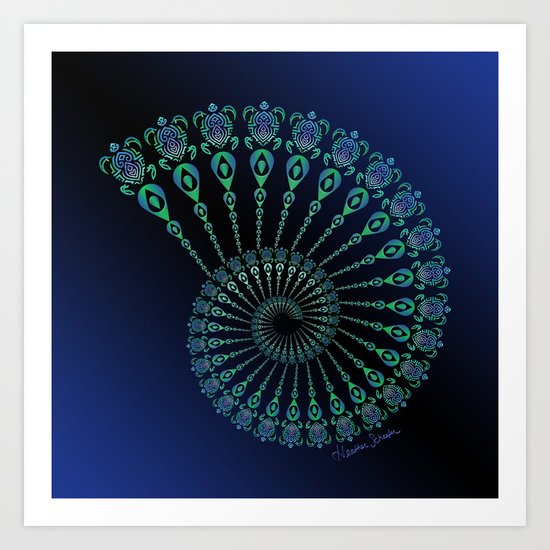 Spiral Tribal Turtle Shell Art Print by artsytoocreations | Society6
