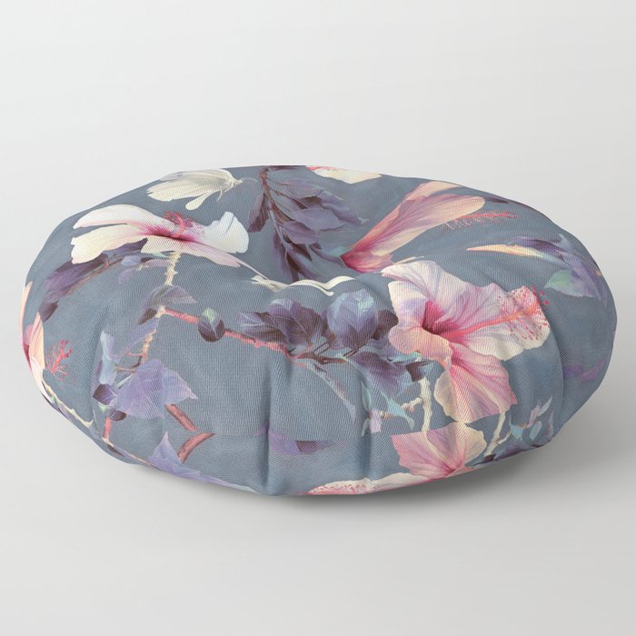 Butterflies and Hibiscus Flowers - a painted pattern Floor Pillow