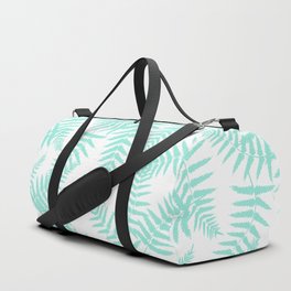Mint Blue Silhouette Fern Leaves Pattern Duffle Bag