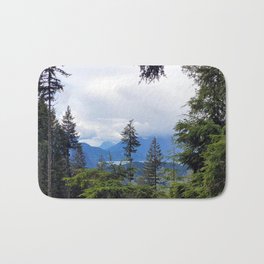 Window from mountain forest Bath Mat | Trees, Mountains, Forest, Nature, Scenery, British Columbia, Photo, Canada, Branches, Hiking 