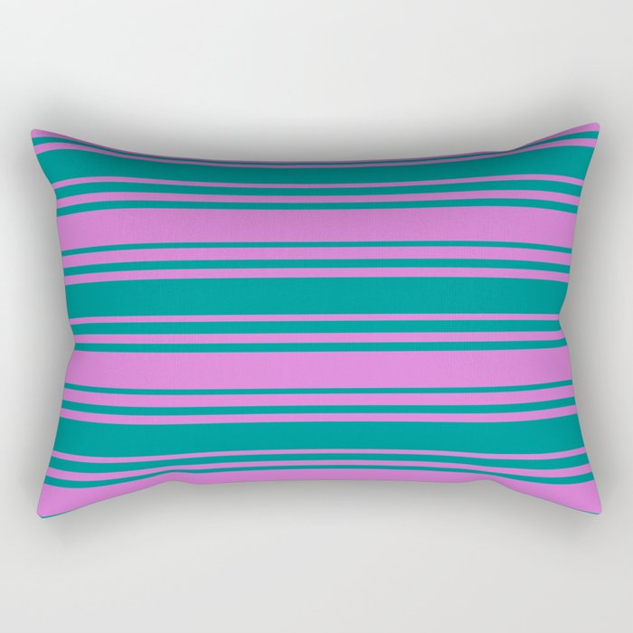 Orchid and Dark Cyan Colored Stripes/Lines Pattern Rectangular Pillow