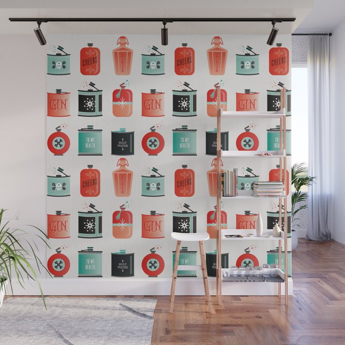 Flask Collection – Red & Turquoise Palette Wall Mural