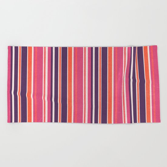 Happy Vertical LInes Pink Version Beach Towel