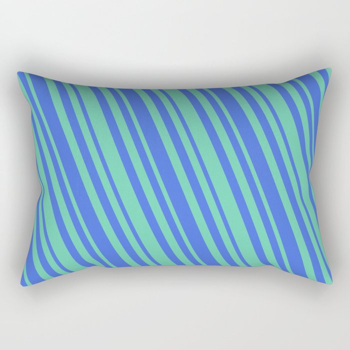 Royal Blue and Aquamarine Colored Stripes/Lines Pattern Rectangular Pillow