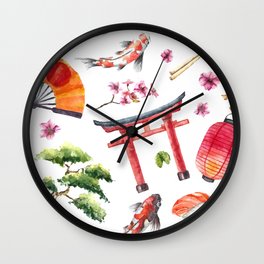 Watercolor Japan pattern Wall Clock