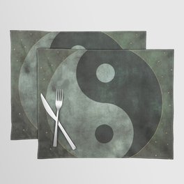 Yin and Yang Symbol Grunge Dark Gray-Green Placemat