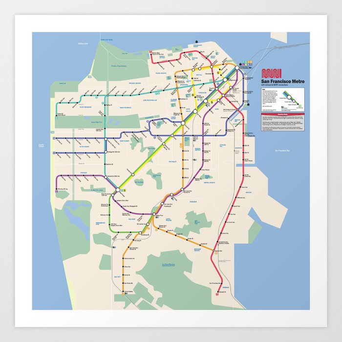 San Francisco MUNI Map NYC Subway Style Art Print by Jack Katzbach Society6