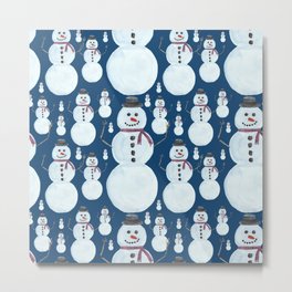 Cute Frosty Blue Snowman Watercolor Pattern Metal Print | Frosty, Wonderland, Snowman, Season, Black, Cute, Blue, Watercolor, Painting, Winter 