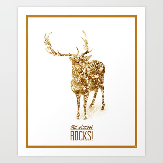 Old School Rocks! Gold Deer Version Art Print