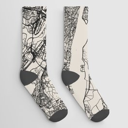 Hamburg, Germany City Map. Black and White Aesthetic Socks