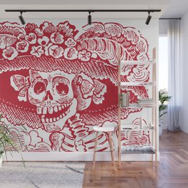 Calavera Catrina | Skeleton Woman | Red and White | Wall Mural