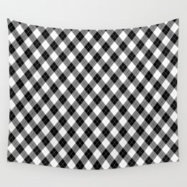 Argyll Diamond Weave Plaid Tartan in Black and White Pattern Wall Tapestry