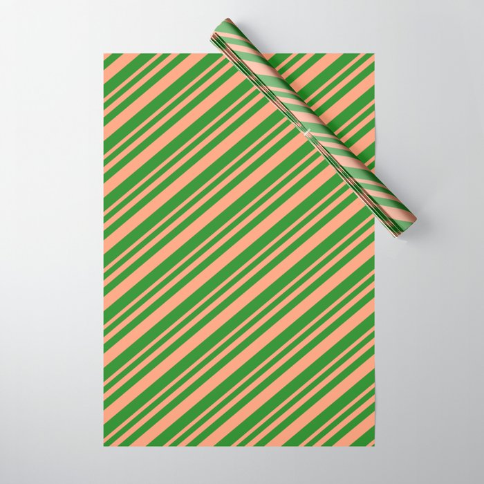 Light Salmon & Forest Green Colored Lined Pattern Wrapping Paper