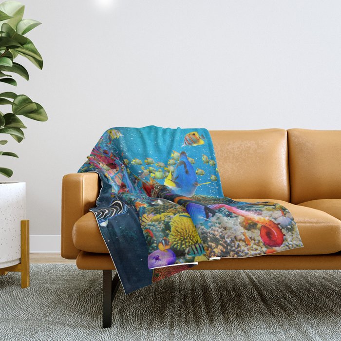 Electric Jellyfish at a Reef Throw Blanket