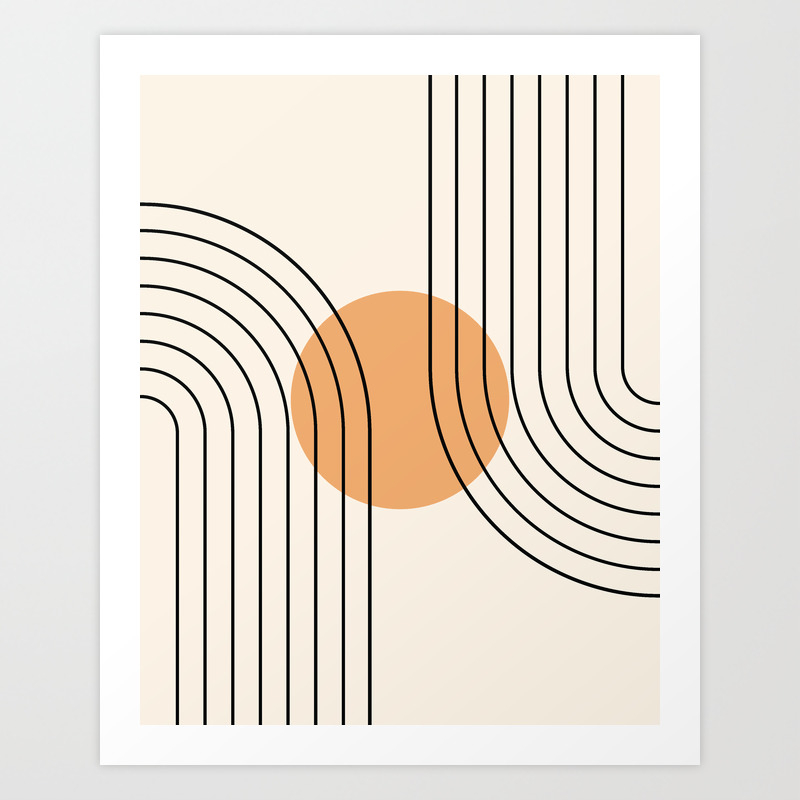 Geometric Lines In Black And Beige 14 Rainbow And Sun Abstraction Art Print By Nineflorals Society6