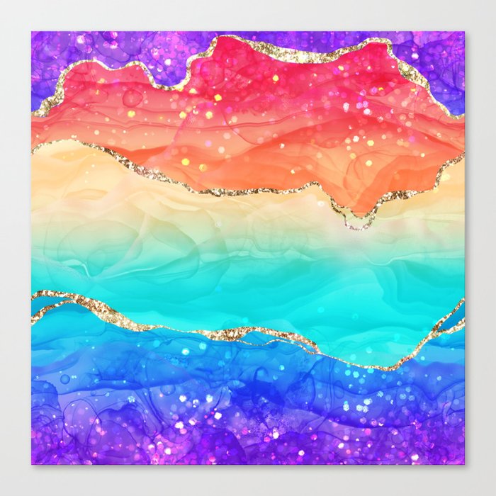 Vibrant Rainbow Glitter Agate Texture 02 Canvas Print